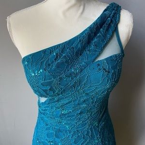 Hailey Logan Teal One Shoulder Dress